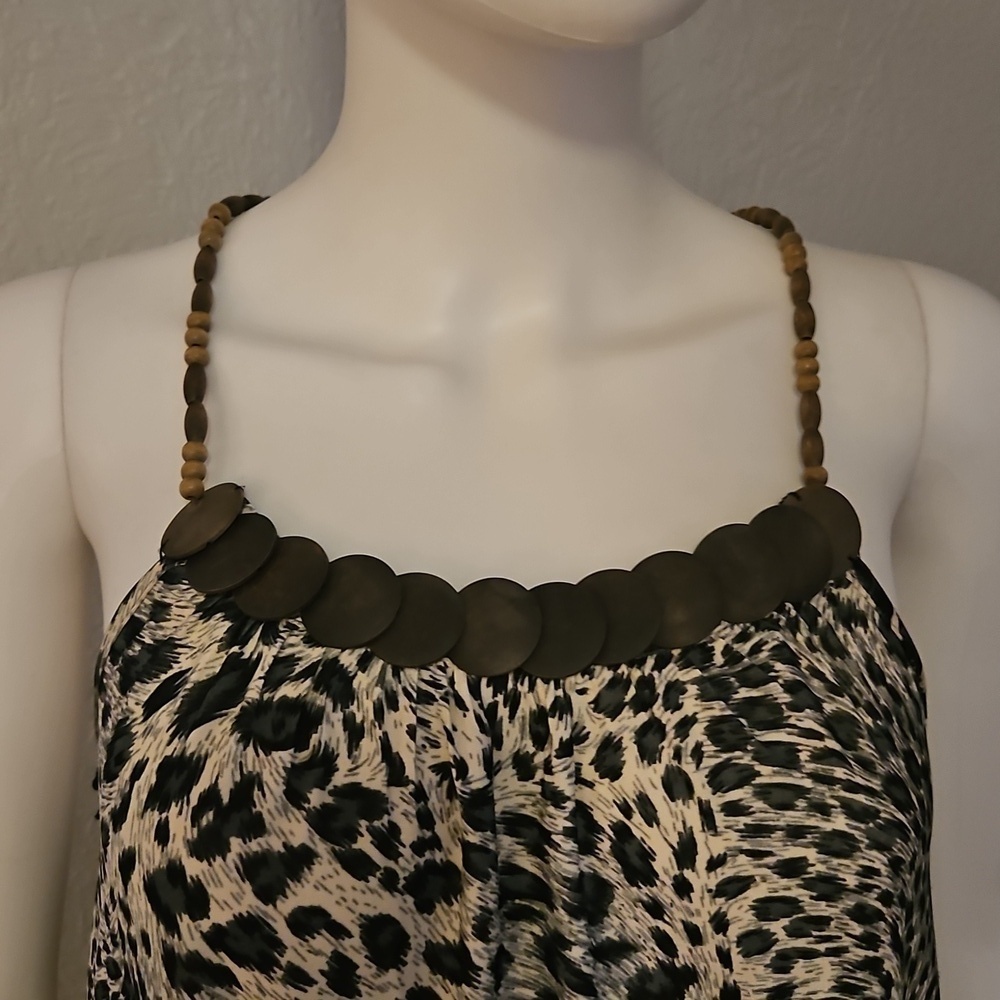 Vtg UMGEE Leopard Print Beaded Bubble Hem Festival Mini Slip Dress - Picture 4 of 12